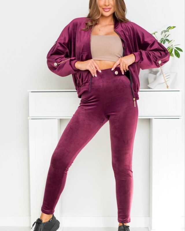 Komplet dresowy welurowy Military bordo