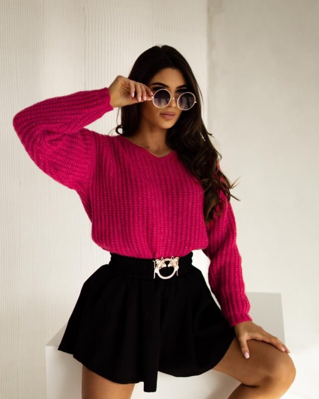 Sweter V-BACK fuksja